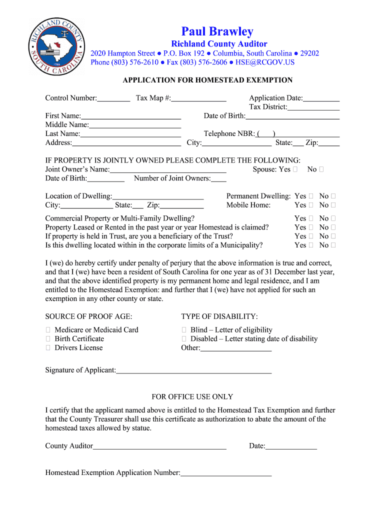 SC Application For Homestead Exemption Fill And Sign Printable 