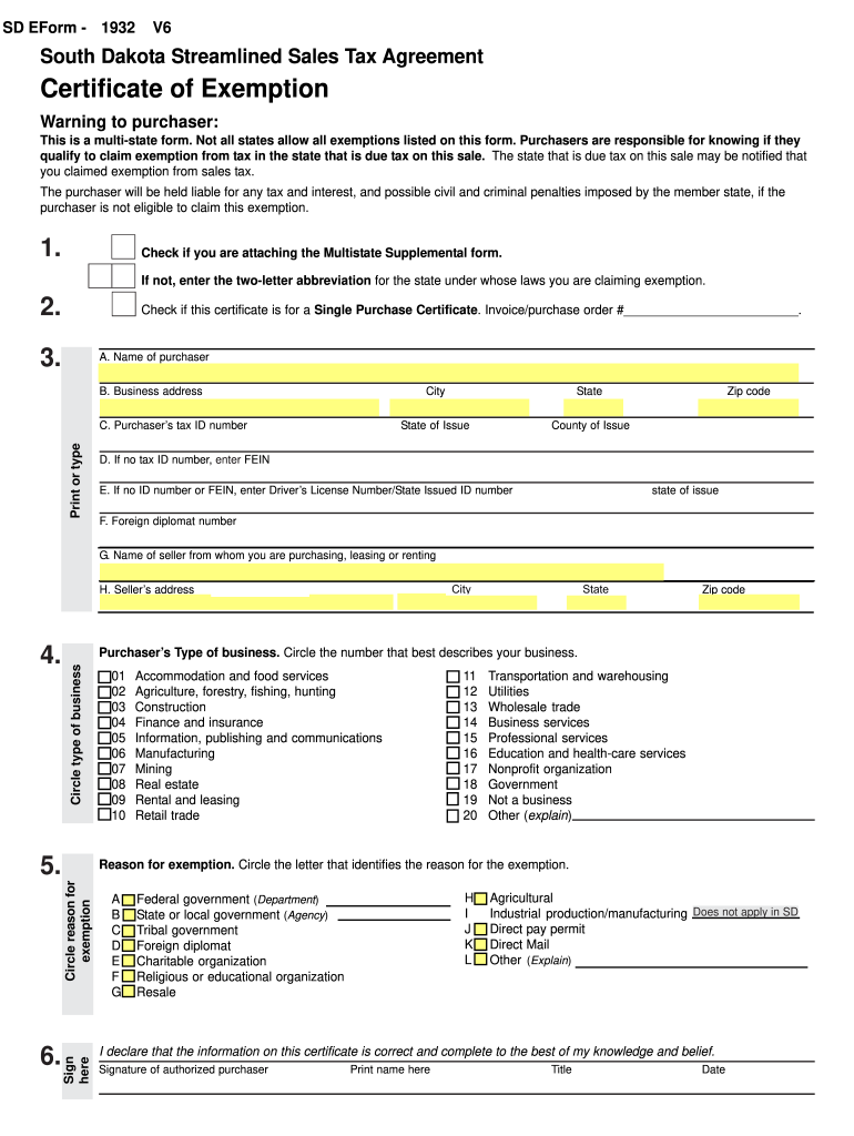 Sd Tax Exempt Form Fill And Sign Printable Template Online US Legal 