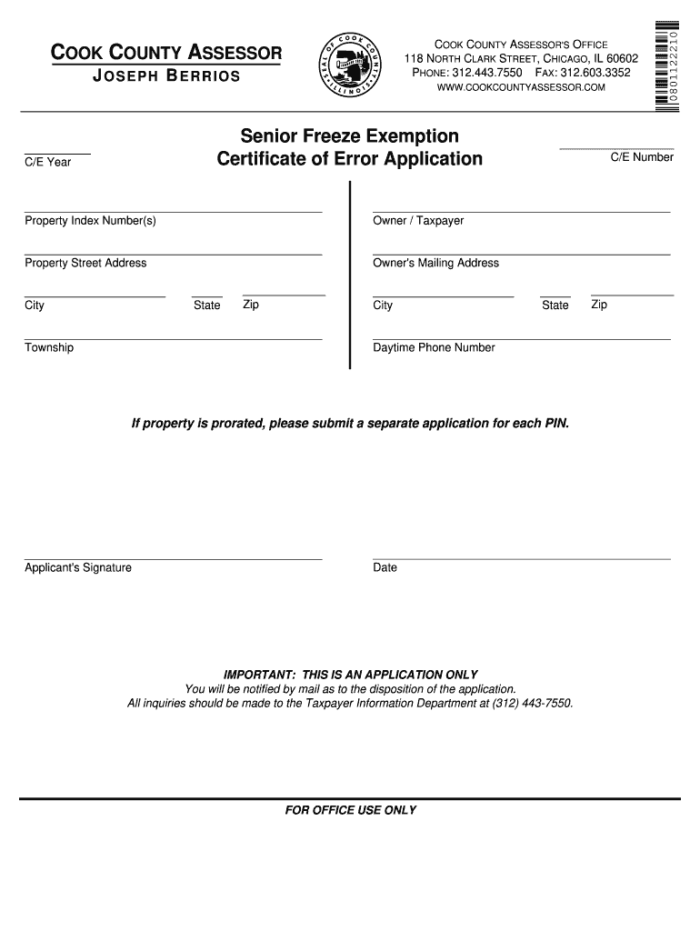 Senior Ze Application Cook County Fill Out And Sign Printable PDF 