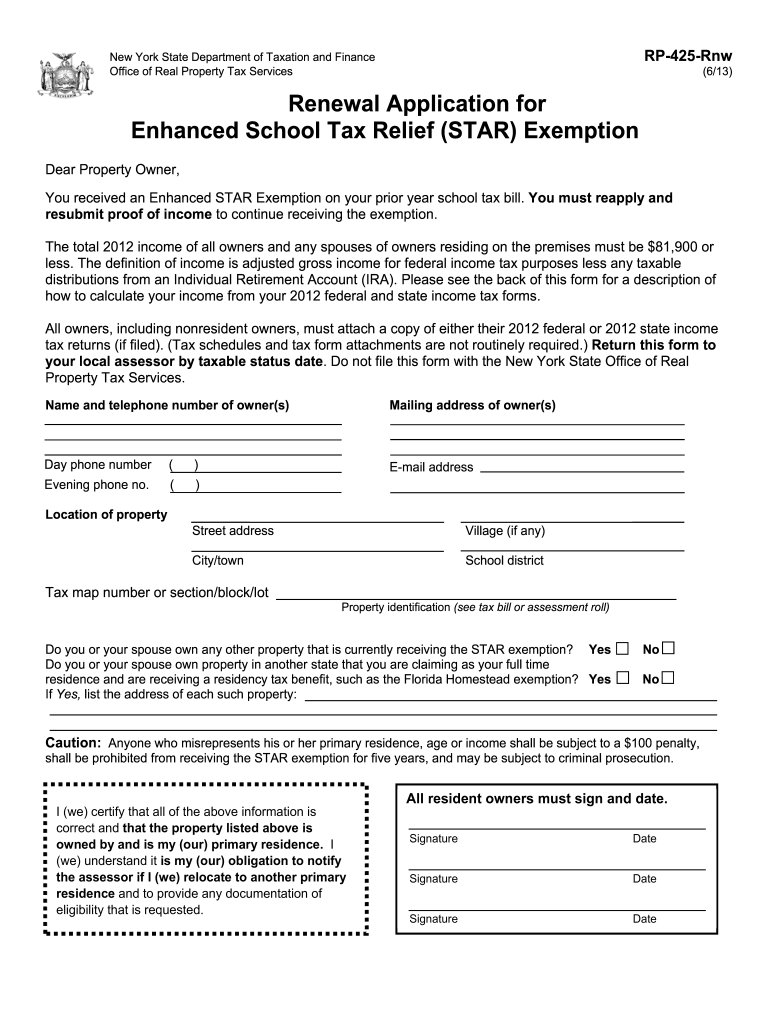 Star Exemption Form Ulster County Ny