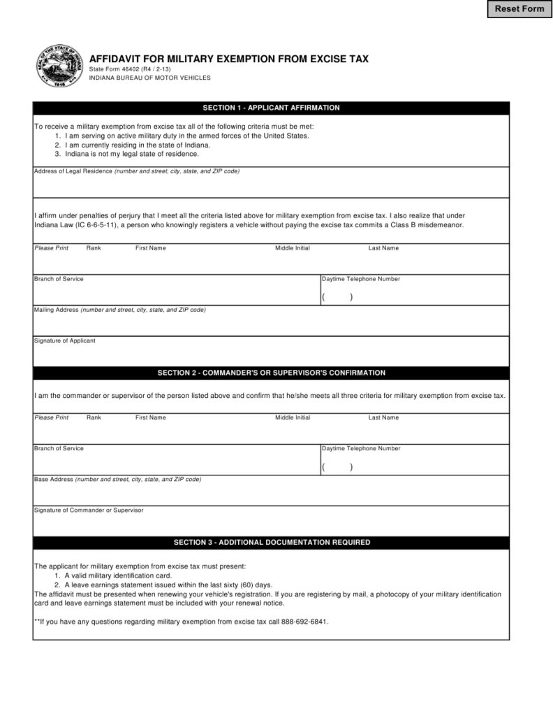 State Form 46402 Download Fillable PDF Or Fill Online Affidavit For
