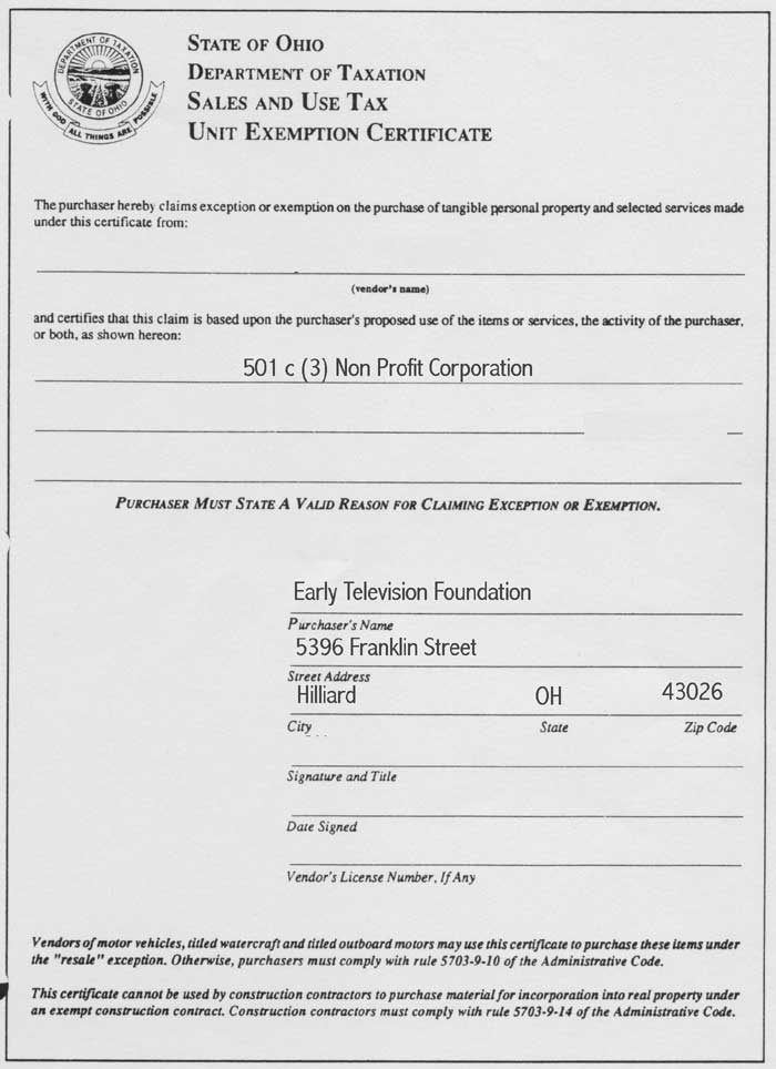 Florida State Sales Tax Exemption Form Example ExemptForm