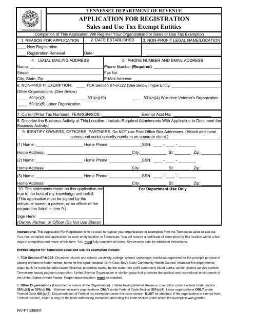 Tennessee Non Profit Sales Tax Exemption Certificate