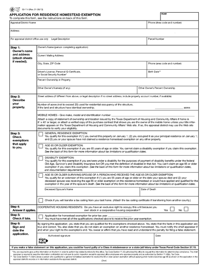 Texas Application For Residence Homestead Exemption Legal Forms And 