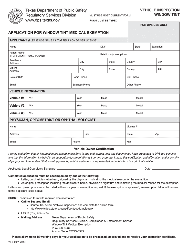 Texas Window Tint Exemption Form Fill Out And Sign Printable PDF 
