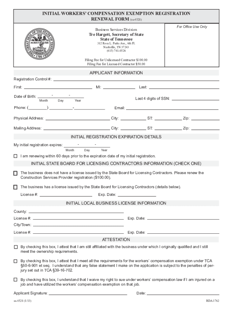 Tn Workmans Comp Exemption Fill Out And Sign Printable PDF Template 