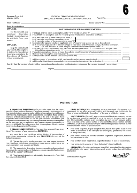 Ky State Exemption Form For Dod Employees 4638