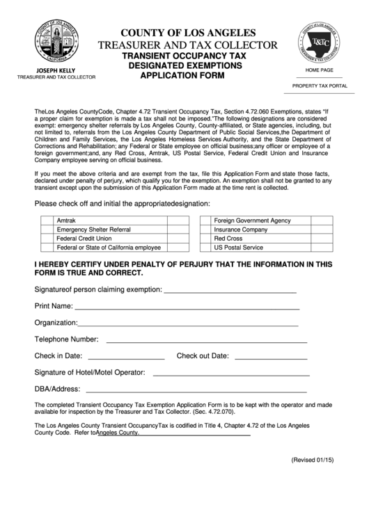 Transient Occupancy Tax Designated Exemptions Application Form County 