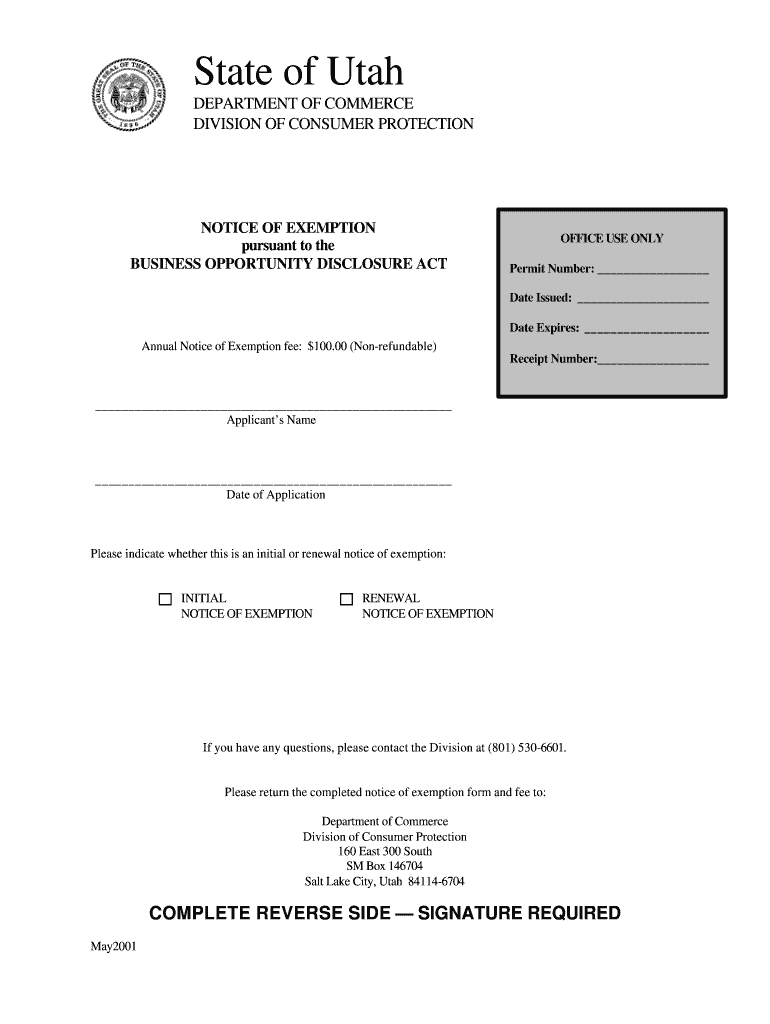 Utah Exemption Business Fill Online Printable Fillable Blank 