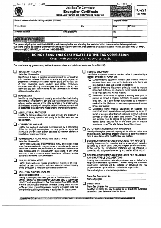 Utah State Sales Tax Exemption Form Printable Pdf Download