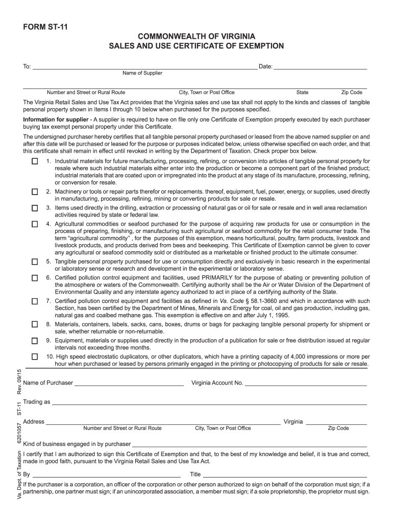 Virginia Sales Tax Exemption Form St 11 Fill Out And Sign Printable