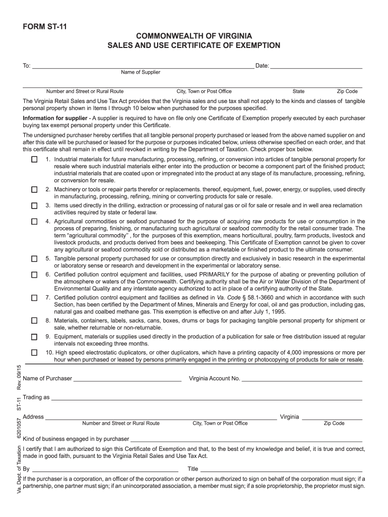 Virginia Sales Tax Exemption Form St 11 Fill Out And Sign Printable 5962