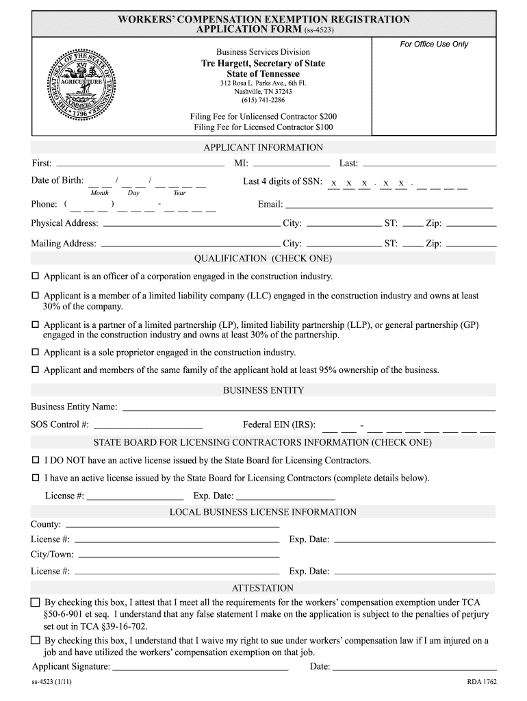 Workers Compensation Exemption Form Fill Out And Sign Printable PDF 
