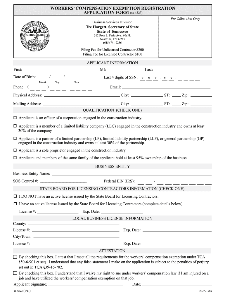 Workers Compensation Exemption Form Fill Out And Sign Printable PDF